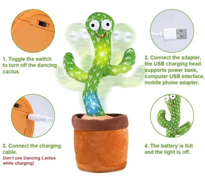 Interactive Dancing Cactus Toy – Singing, Talking, Voice Recording– Rechargeable