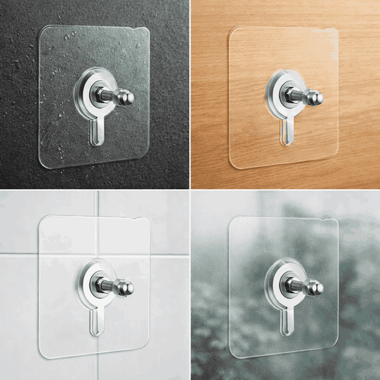 Pack of 10 Heavy-Duty Self-Adhesive Transparent Wall Hooks